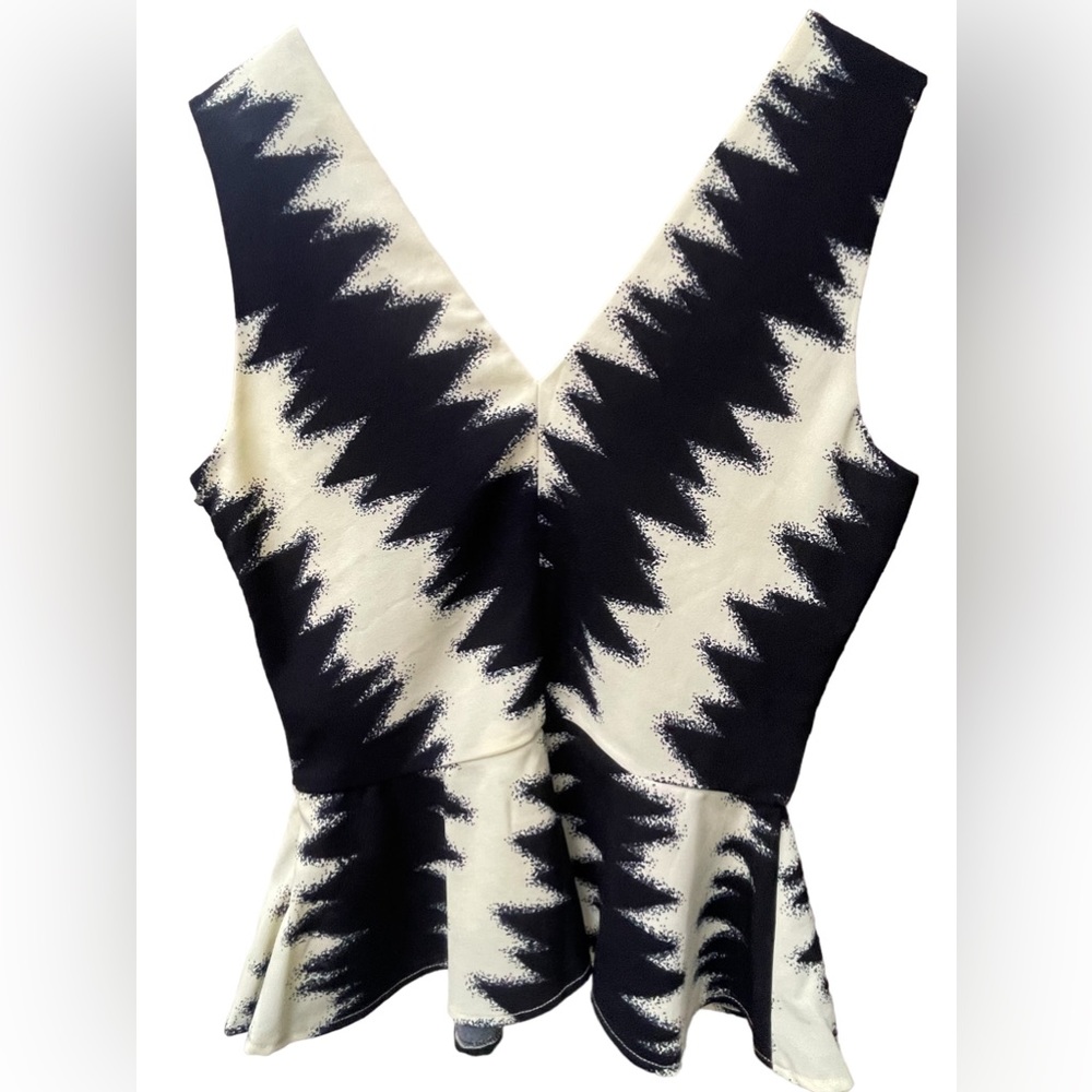 🔥🖤Gorgeous LUCY Paris top black & cream w/ side zip. Fully lined & flattering